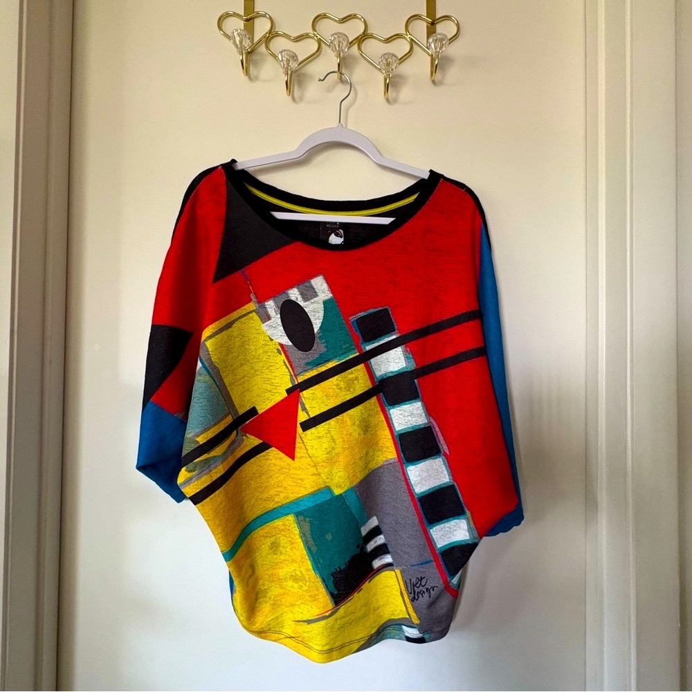 Vintage Colorful Geometric 3/4 Sleeves Top